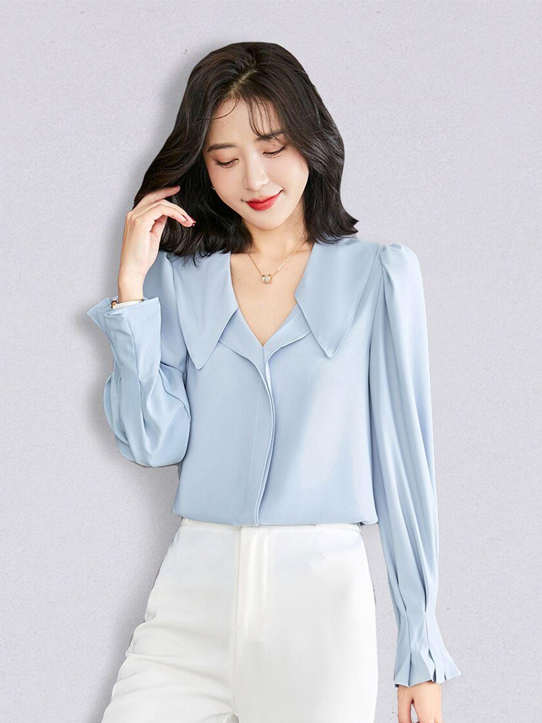 jc collection women blue solid polyester casual shirt