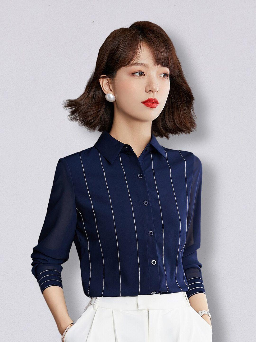 jc collection women blue striped polyester casual shirt