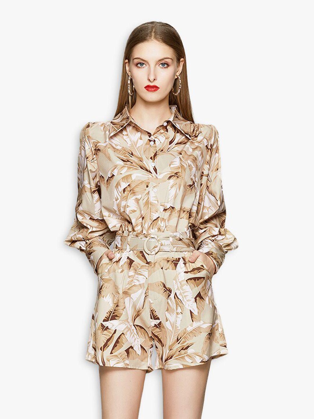 jc collection women brown & beige printed shirt with shorts