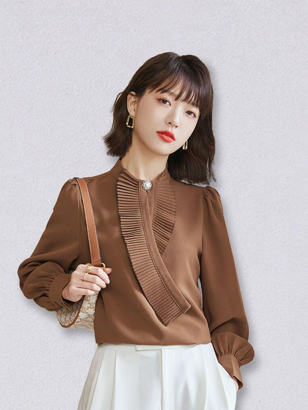 jc collection women brown polyester casual shirt