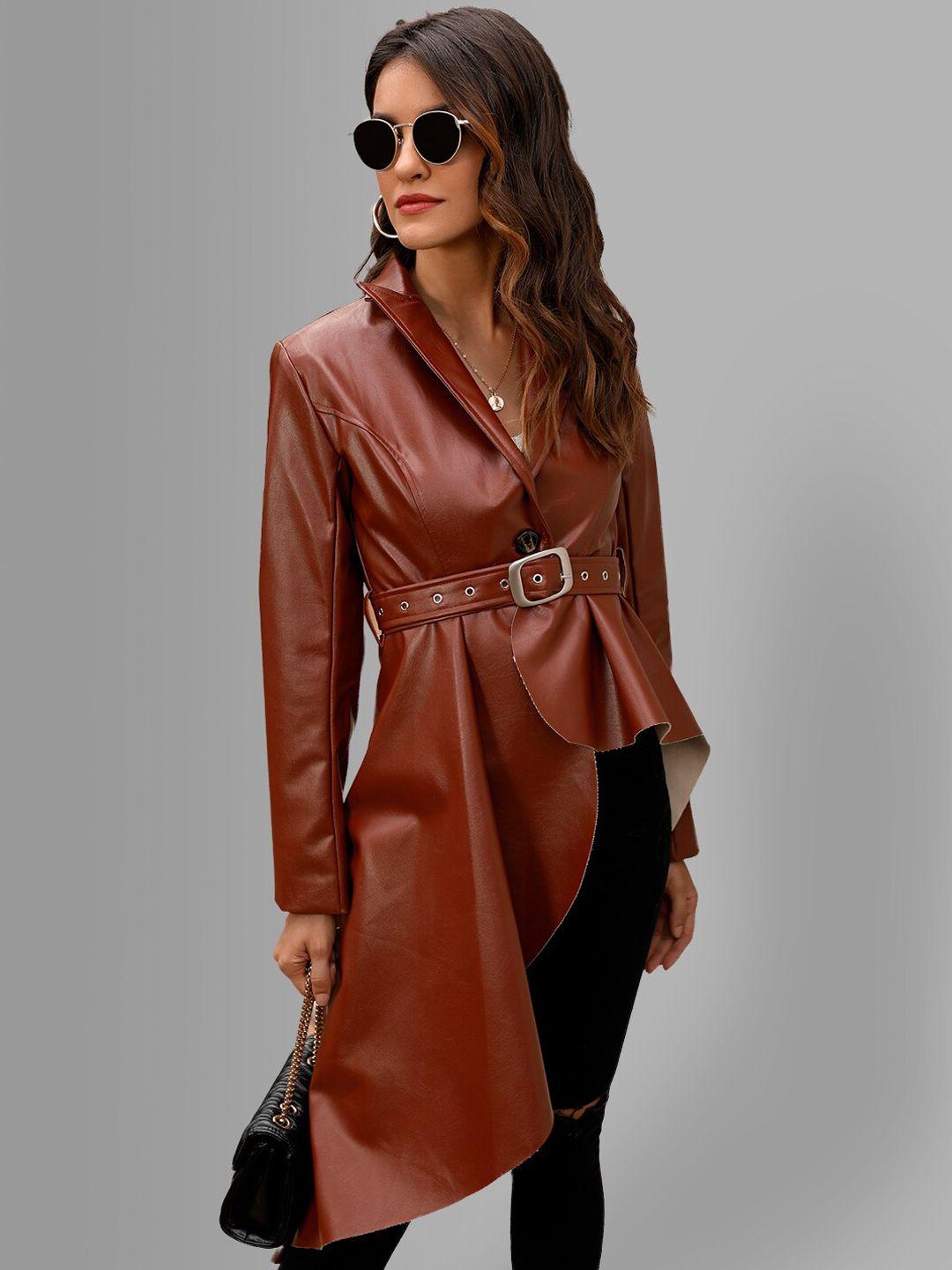 jc collection women brown solid trench coat