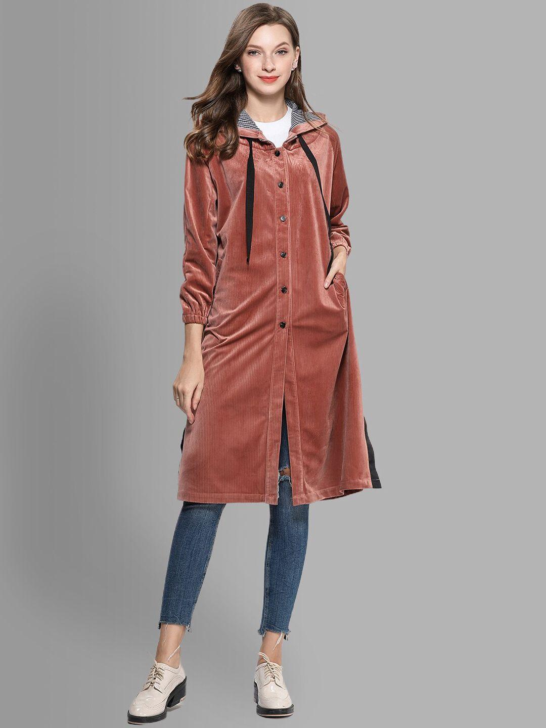 jc collection women camel brown solid hooded coat