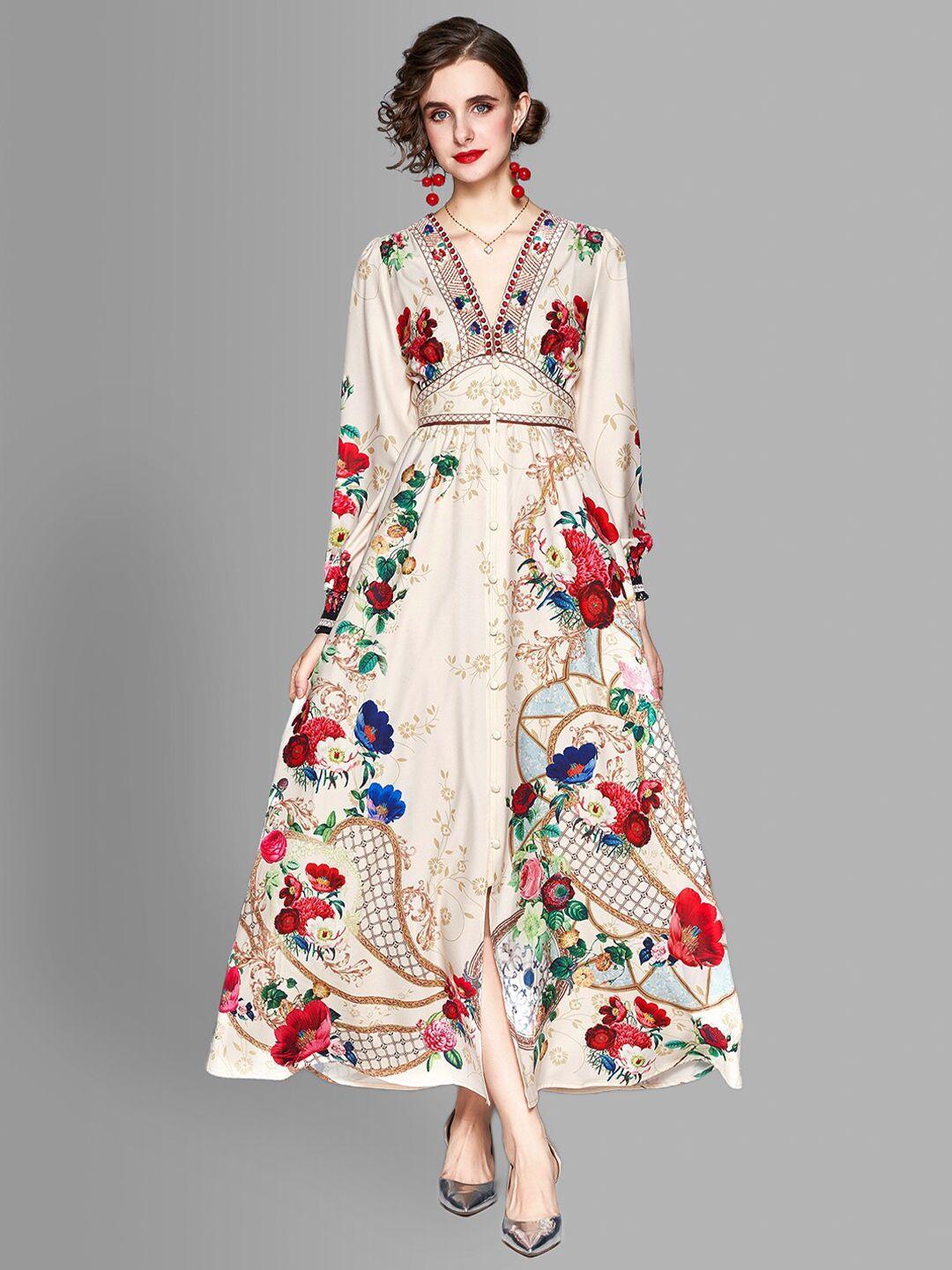 jc collection women cream-coloured & red floral maxi dress