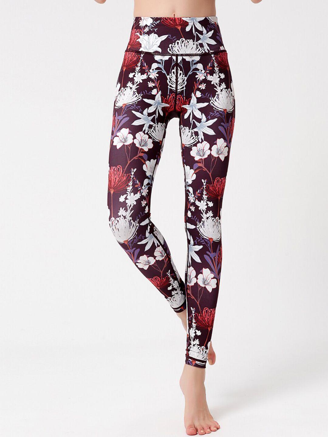 jc collection women floral printed slim-fit gym tights