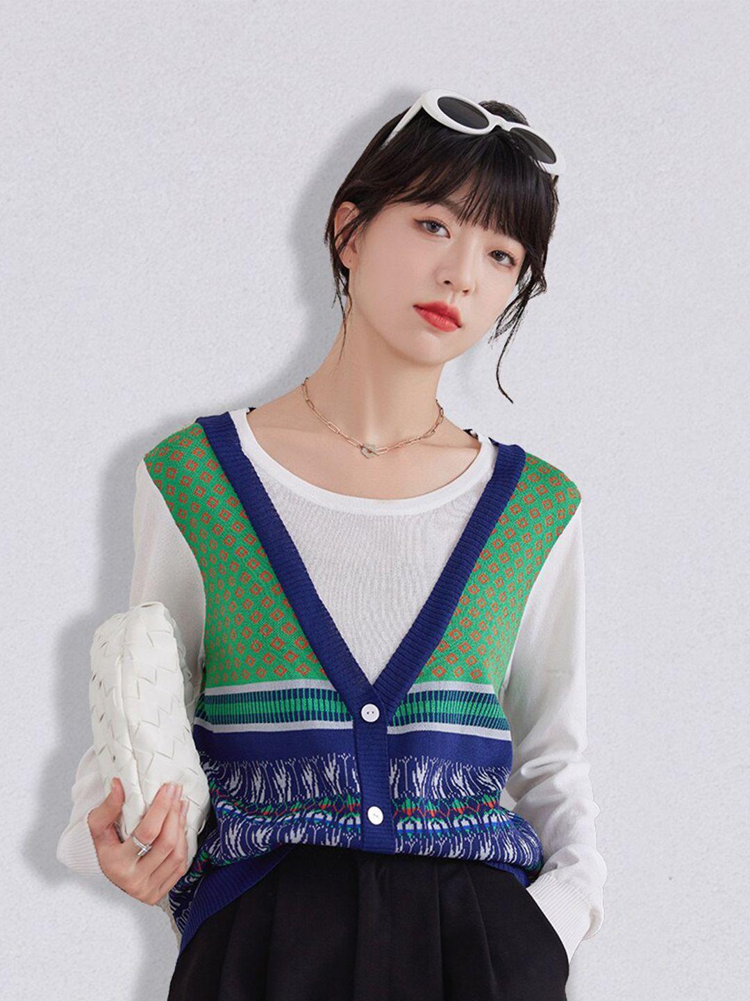 jc collection women green & blue printed pullover