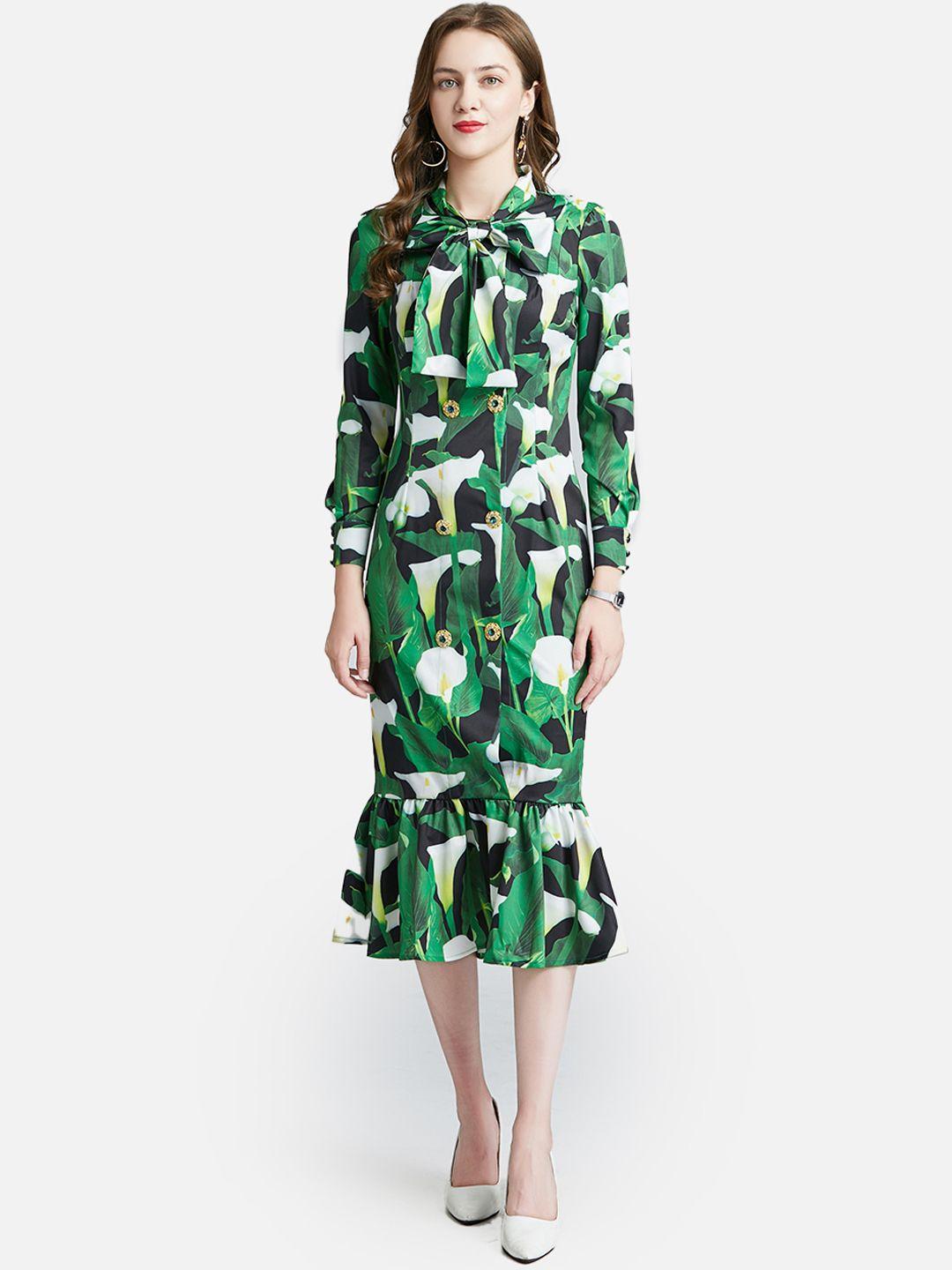 jc collection women green & white shirt midi dress