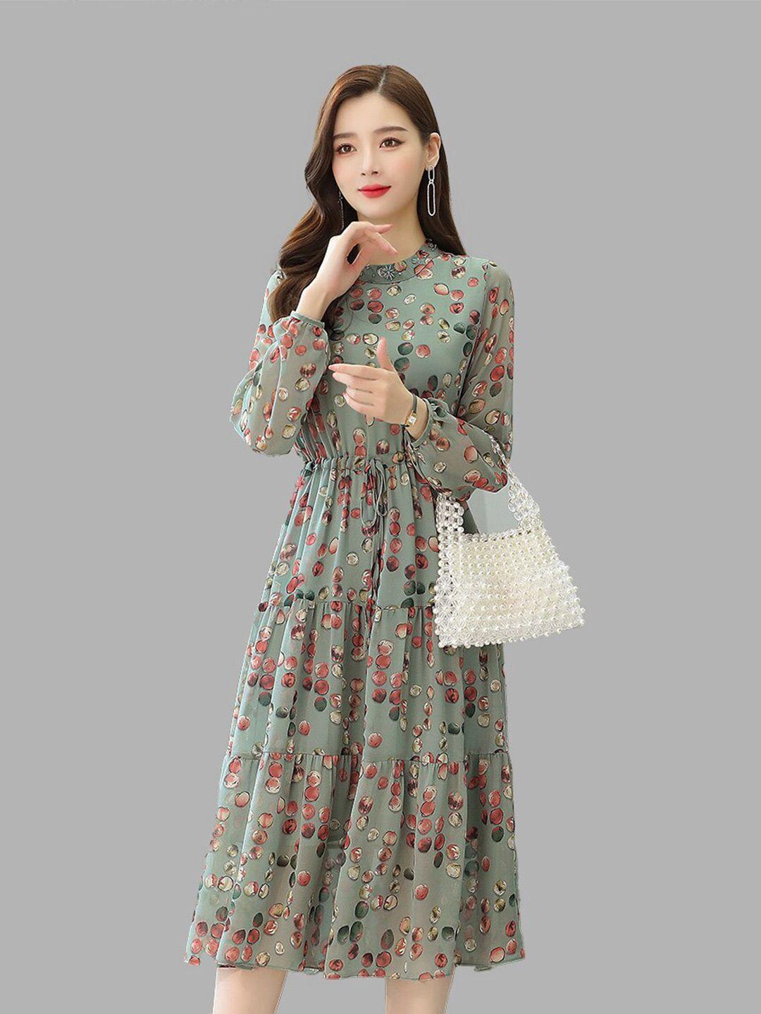 jc collection women green floral a-line midi dress