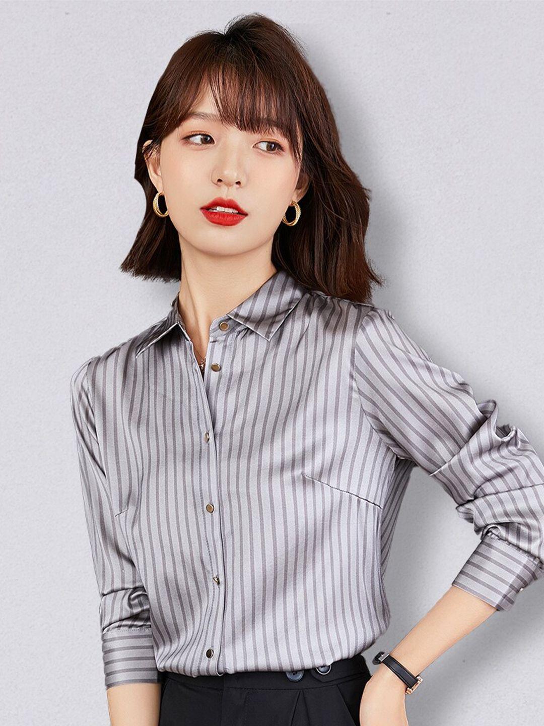 jc collection women grey striped casual shirt