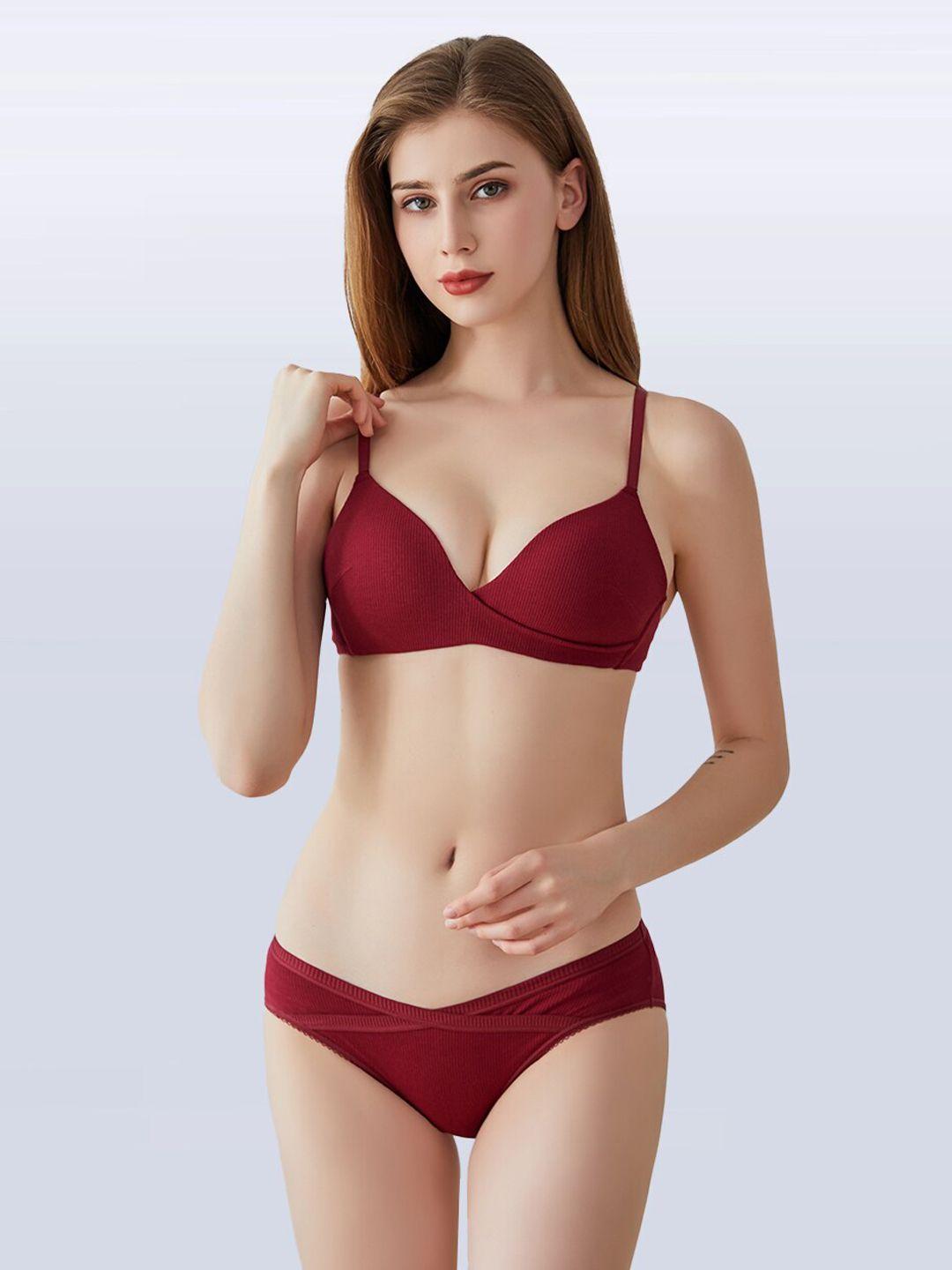 jc collection women maroon solid lingerie set ls-qr-2121-maroon-32b