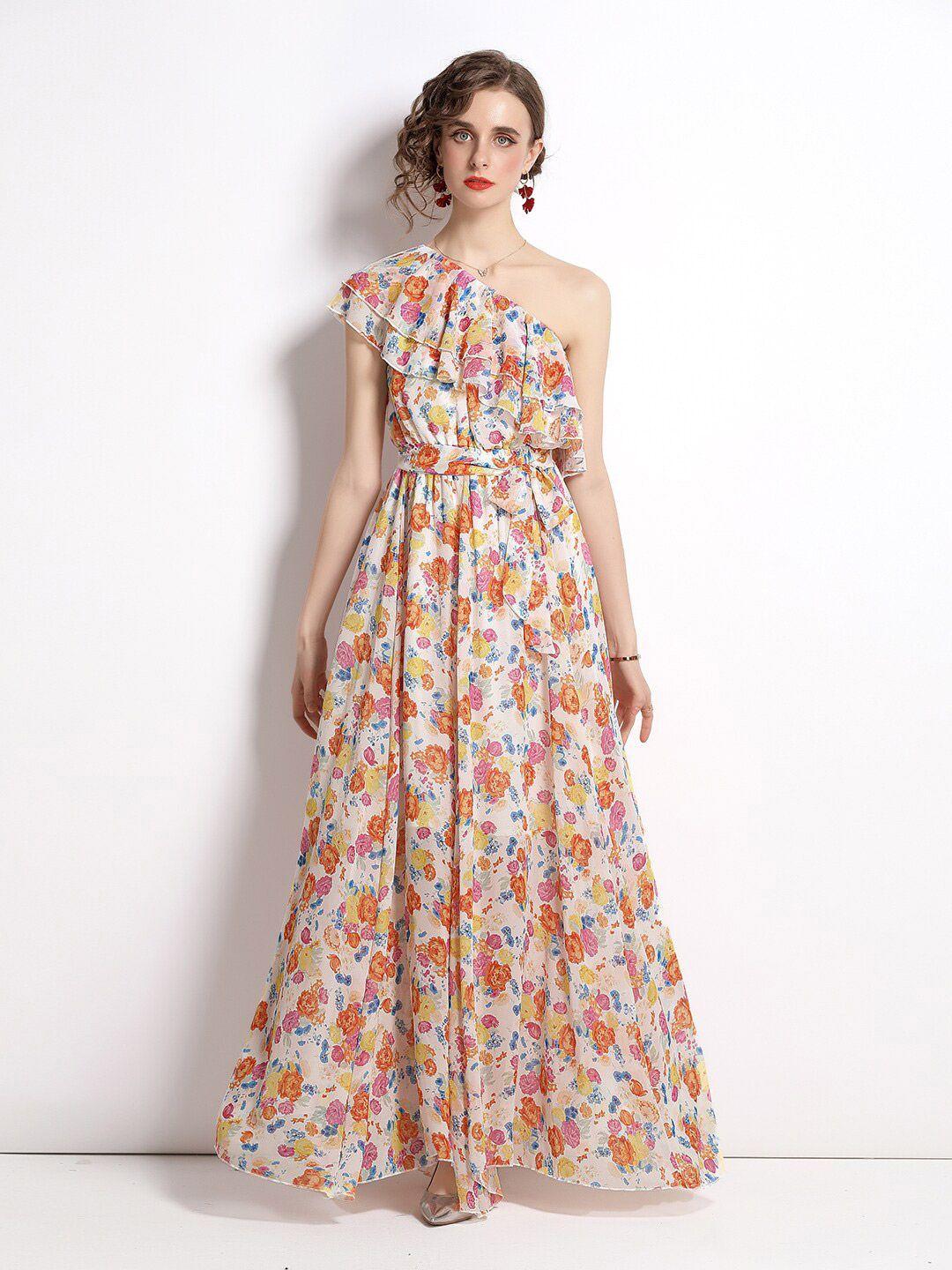 jc collection women multicoloured floral one shoulder maxi dress