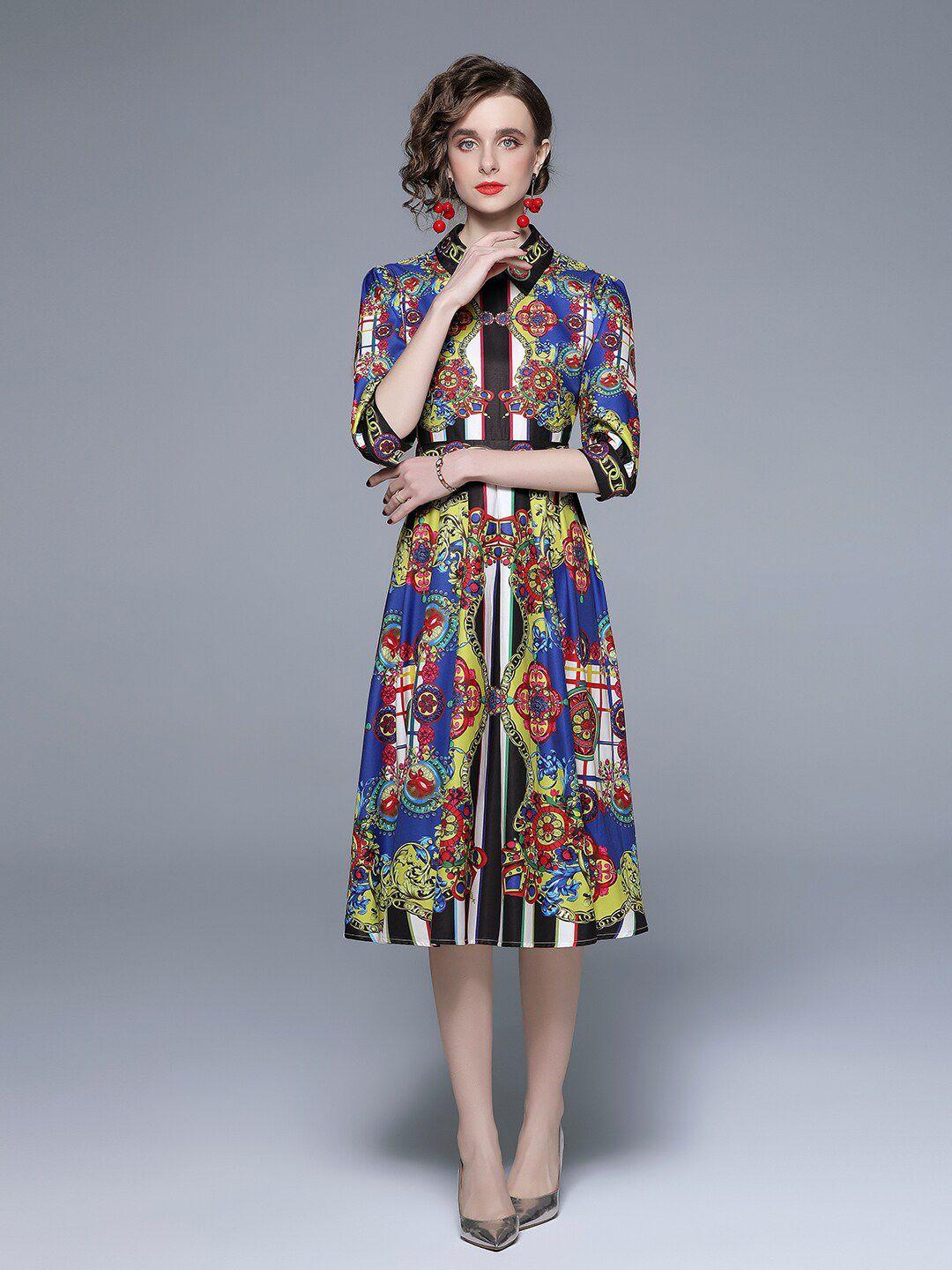 jc collection women multicoloured floral printed shirt midi dress