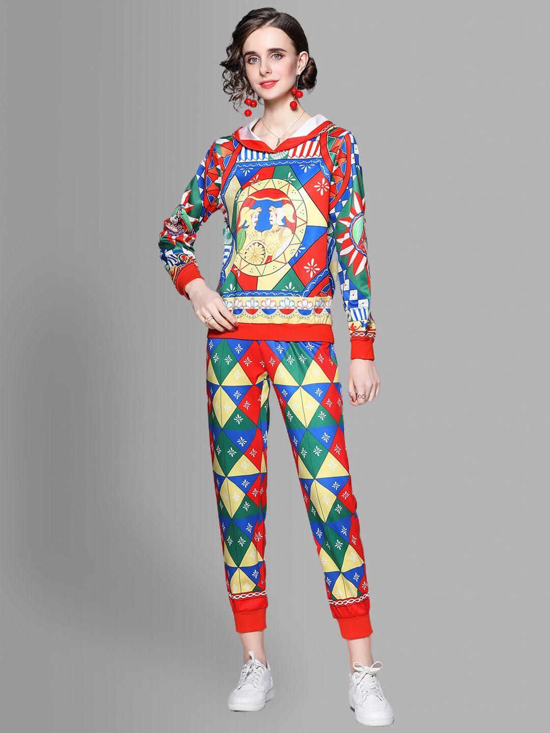 jc collection women multicoloured printed hooded top with joggers co-ords set