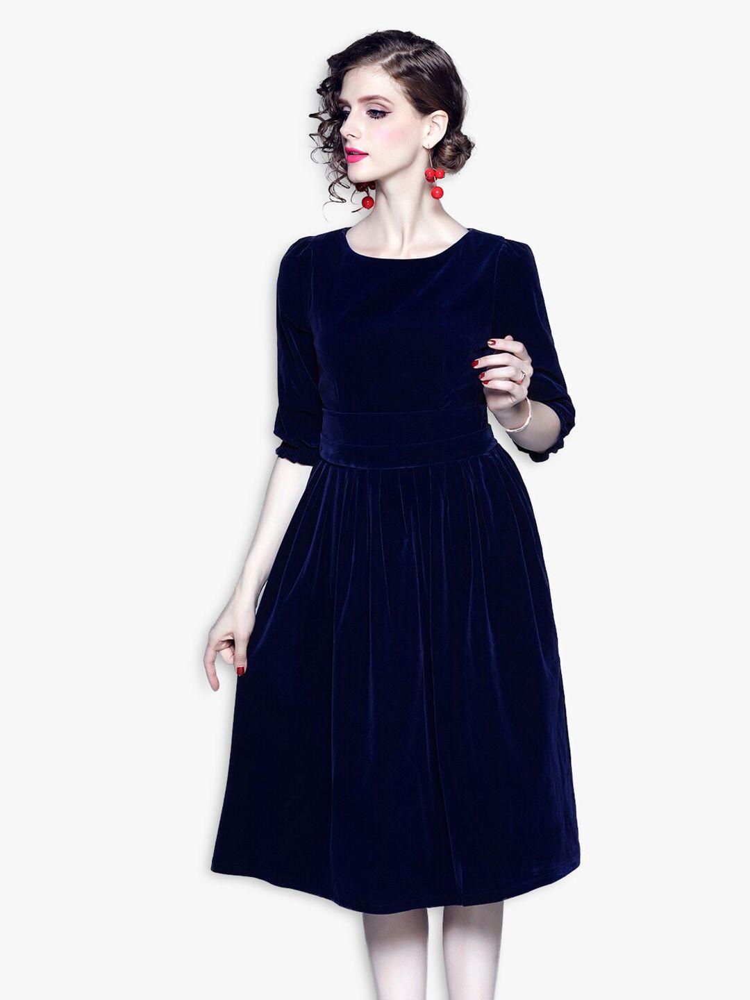 jc collection women navy blue fit & flare midi dress