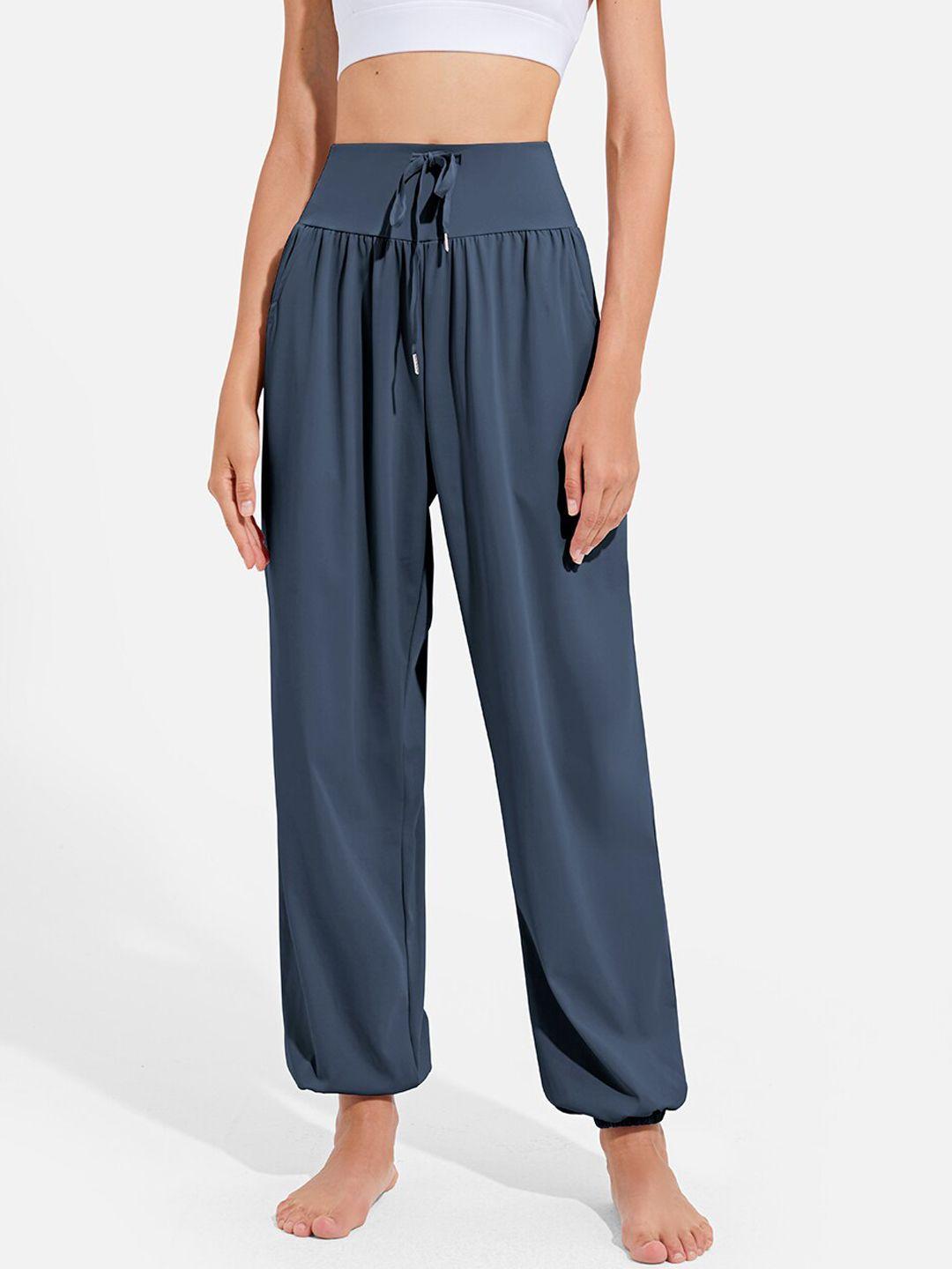 jc collection women navy blue solid dry fit track pant
