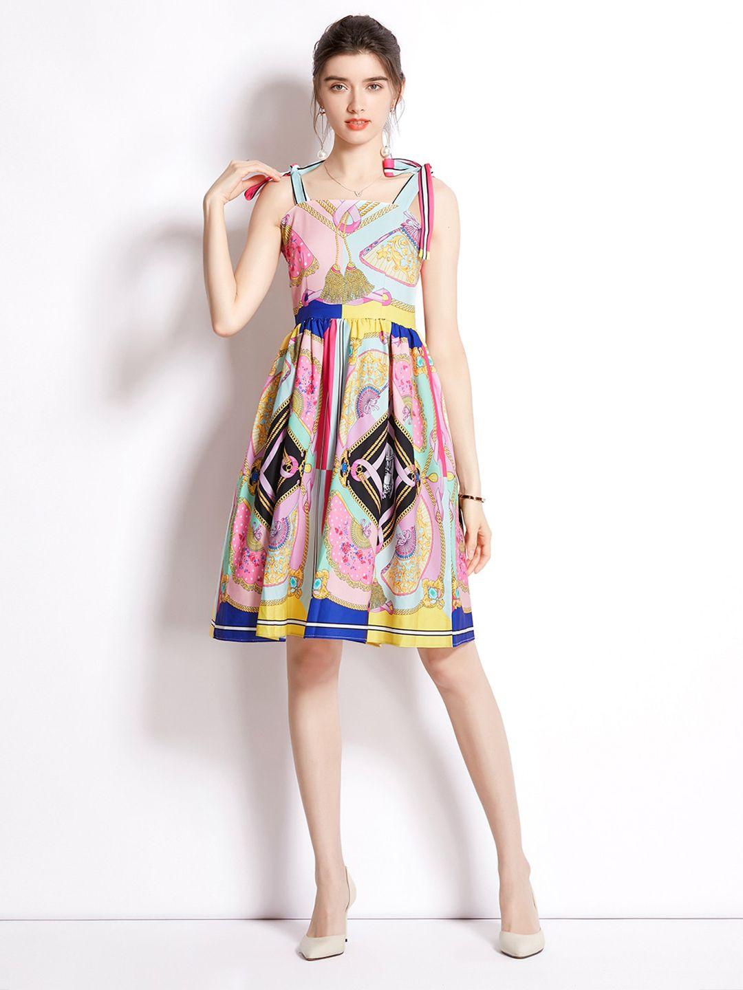 jc collection women pink & blue printed dress