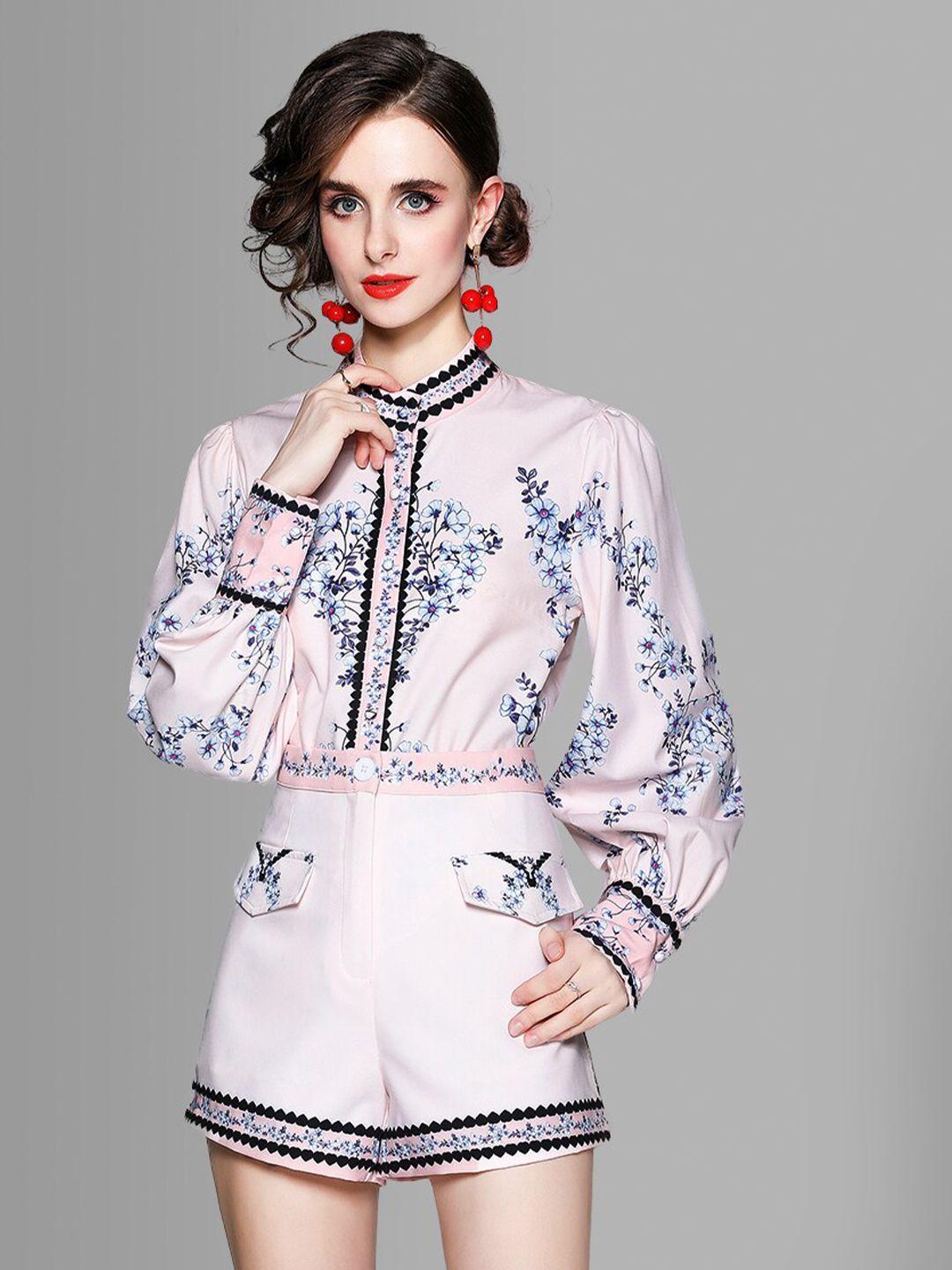 jc collection women pink & blue printed shirt with shorts