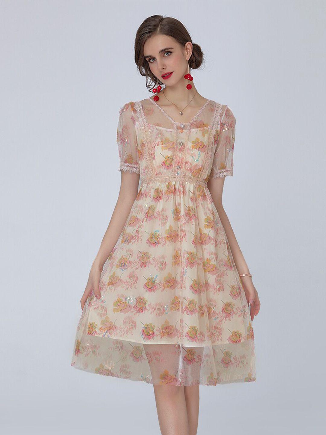 jc collection women pink & yellow floral printed dresses
