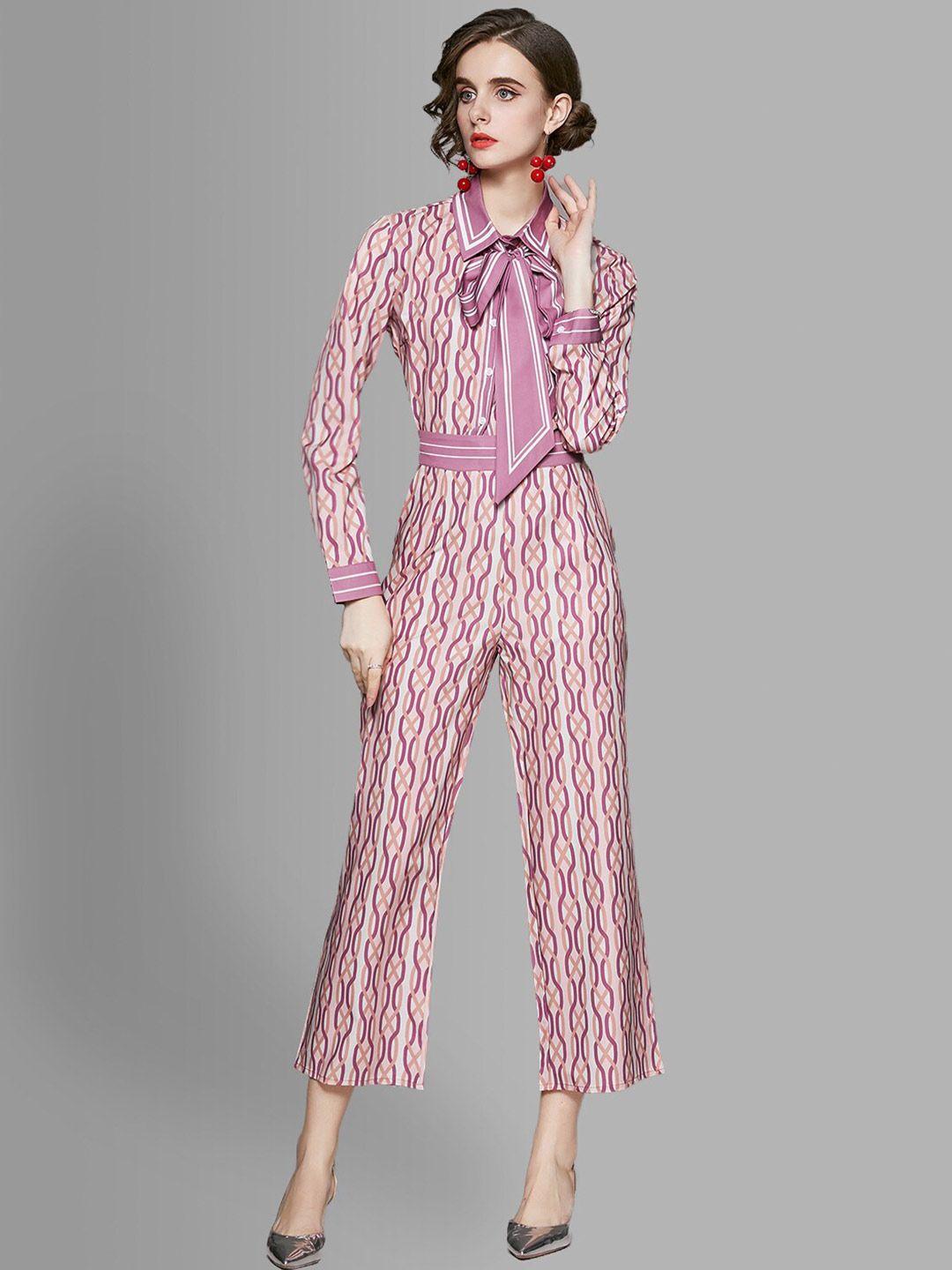 jc collection women pink & yellow printed shirt with trousers co-ords set