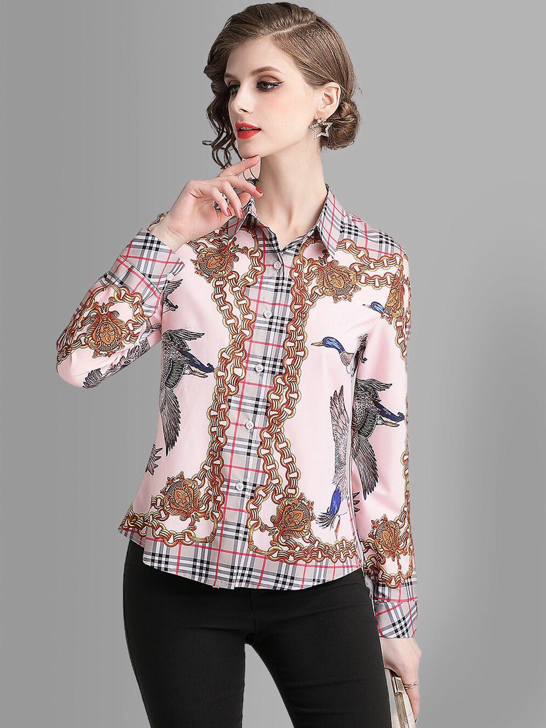 jc collection women pink ethnic motifs printed casual shirt