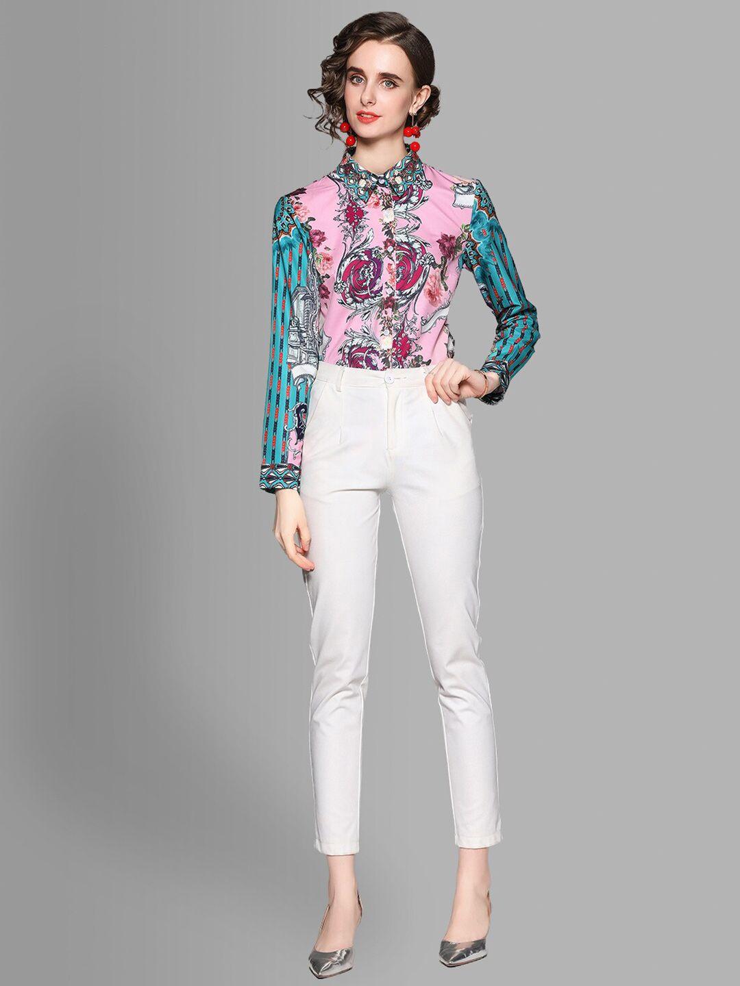 jc collection women pink floral printed casual shirt