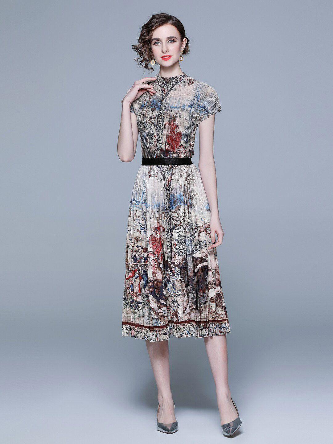 jc collection women printed round neck top with skirt