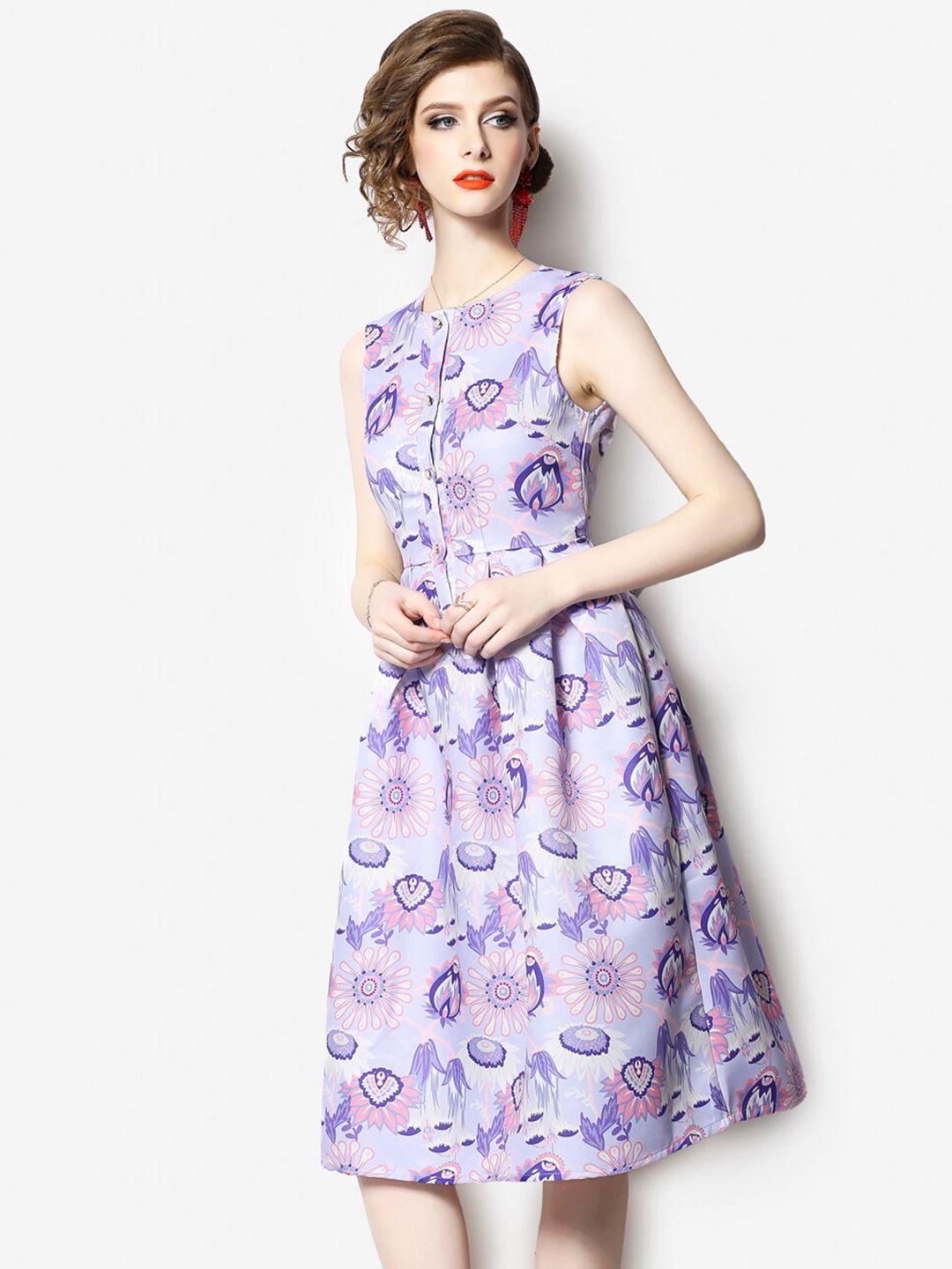 jc collection women purple & lavender fit and flare floral dress