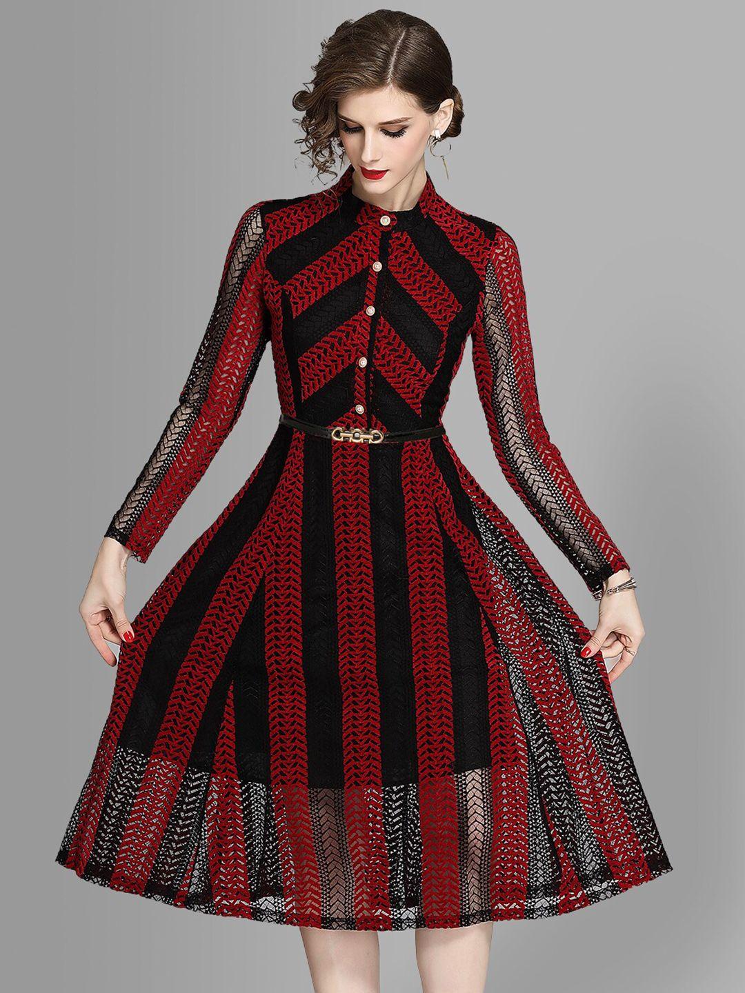 jc collection women red & black knitted striped midi dress