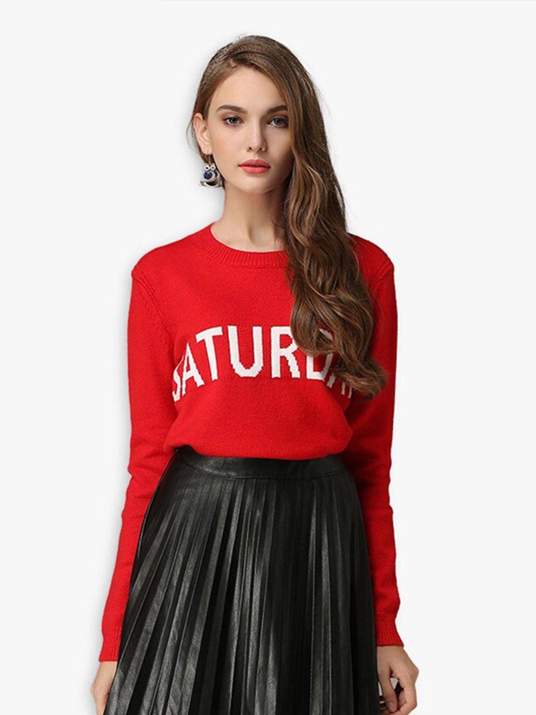 jc collection women red & white typography printed pullover