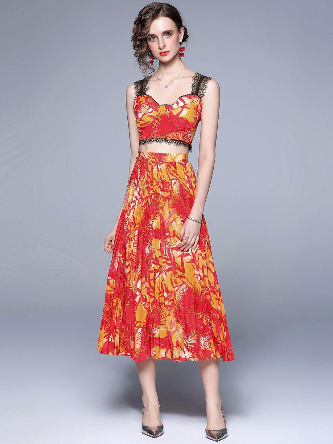 jc collection women red & yellow printed co-ords