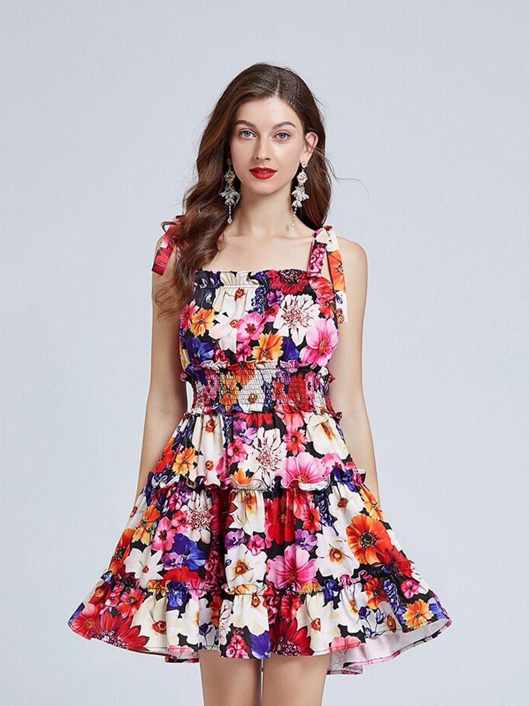 jc collection women red floral fit and flare dress