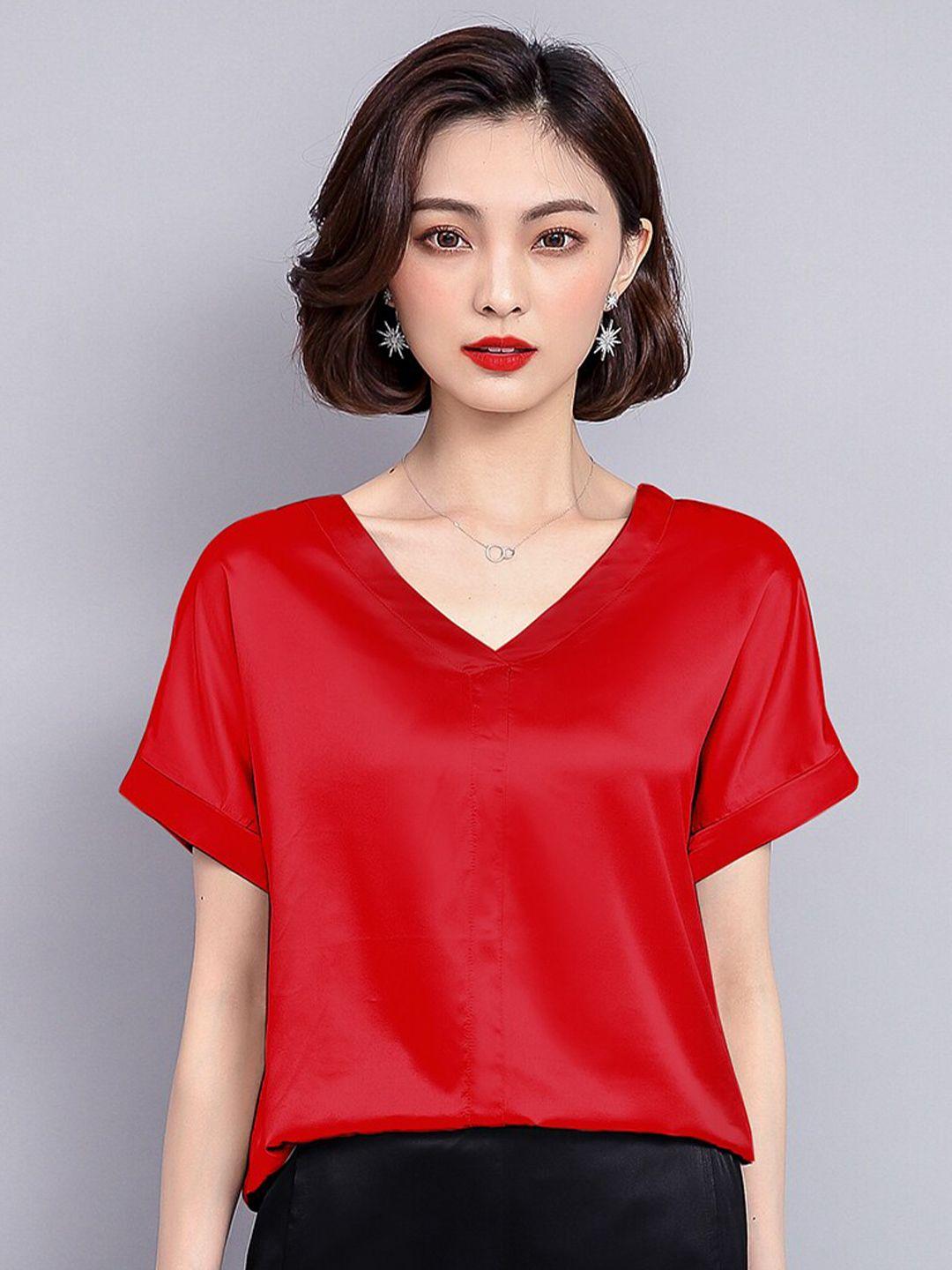 jc collection women red solid polyester extended sleeves top