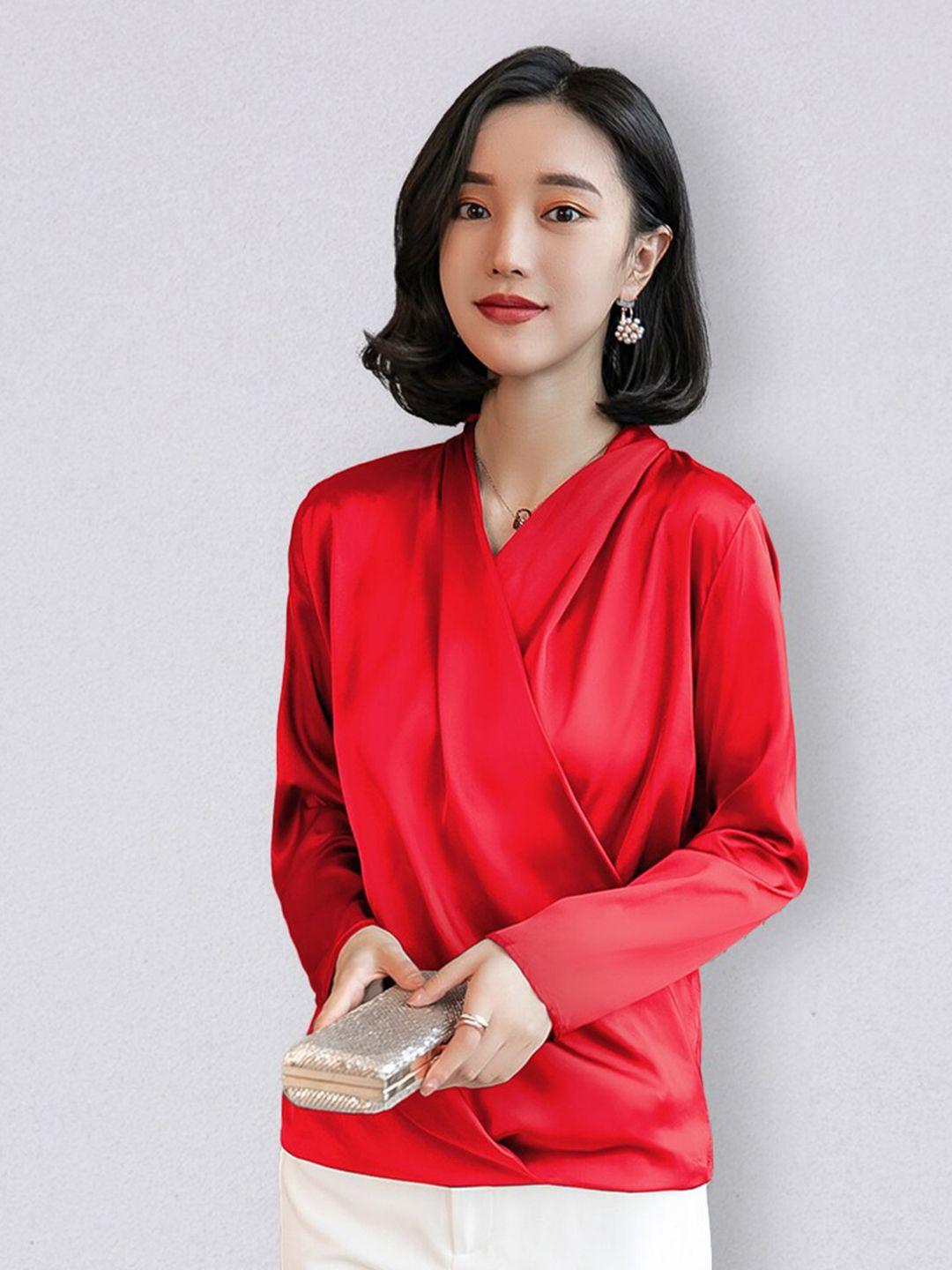 jc collection women red solid polyester wrap top