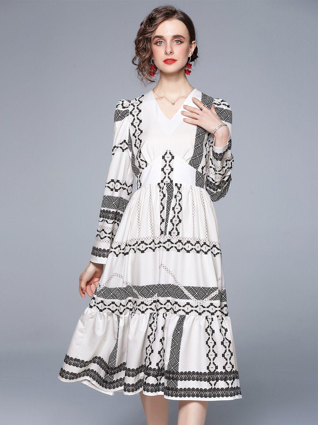 jc collection women white & black printed a-line dress