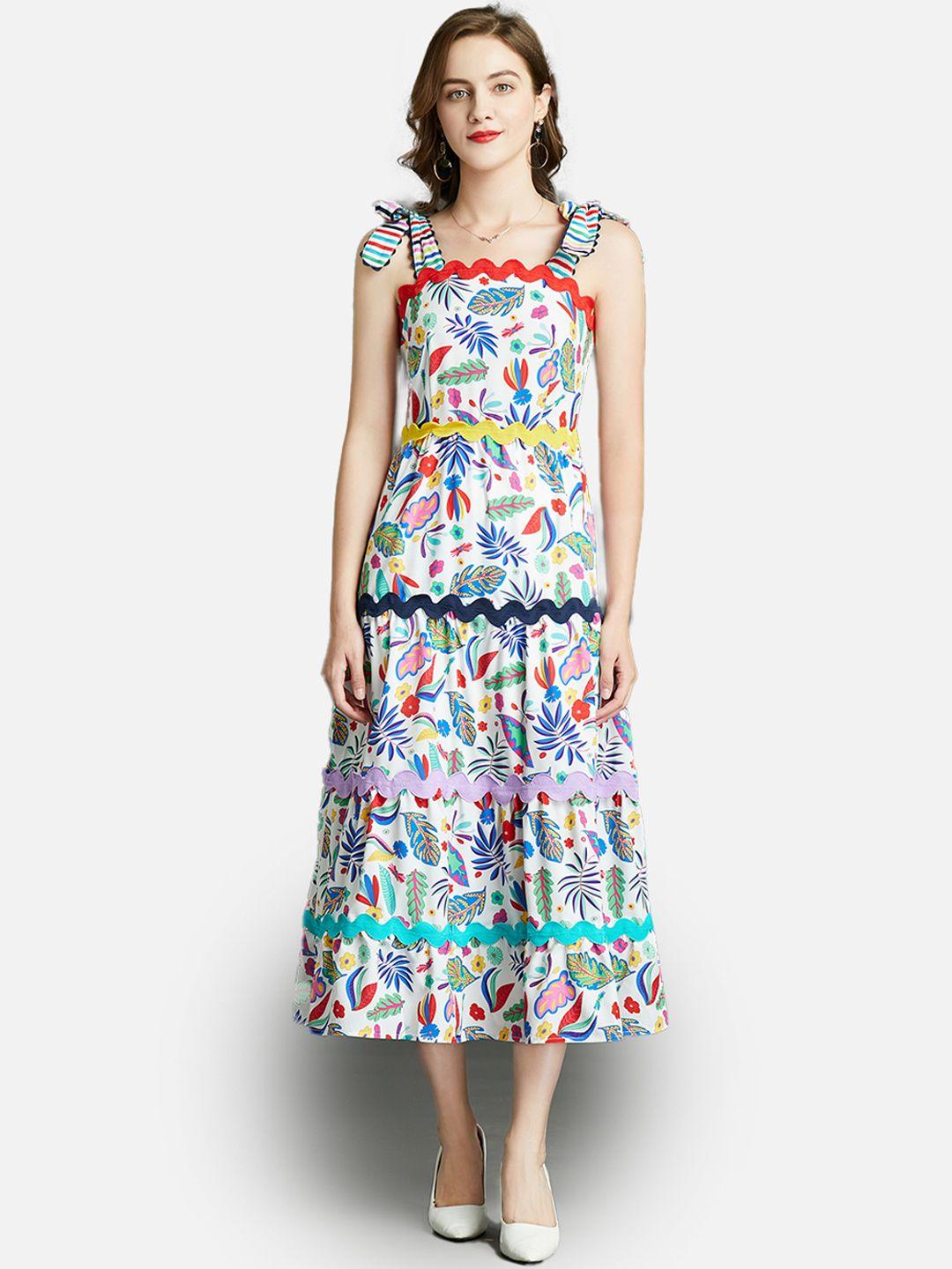 jc collection women white & blue floral fit & flare dress