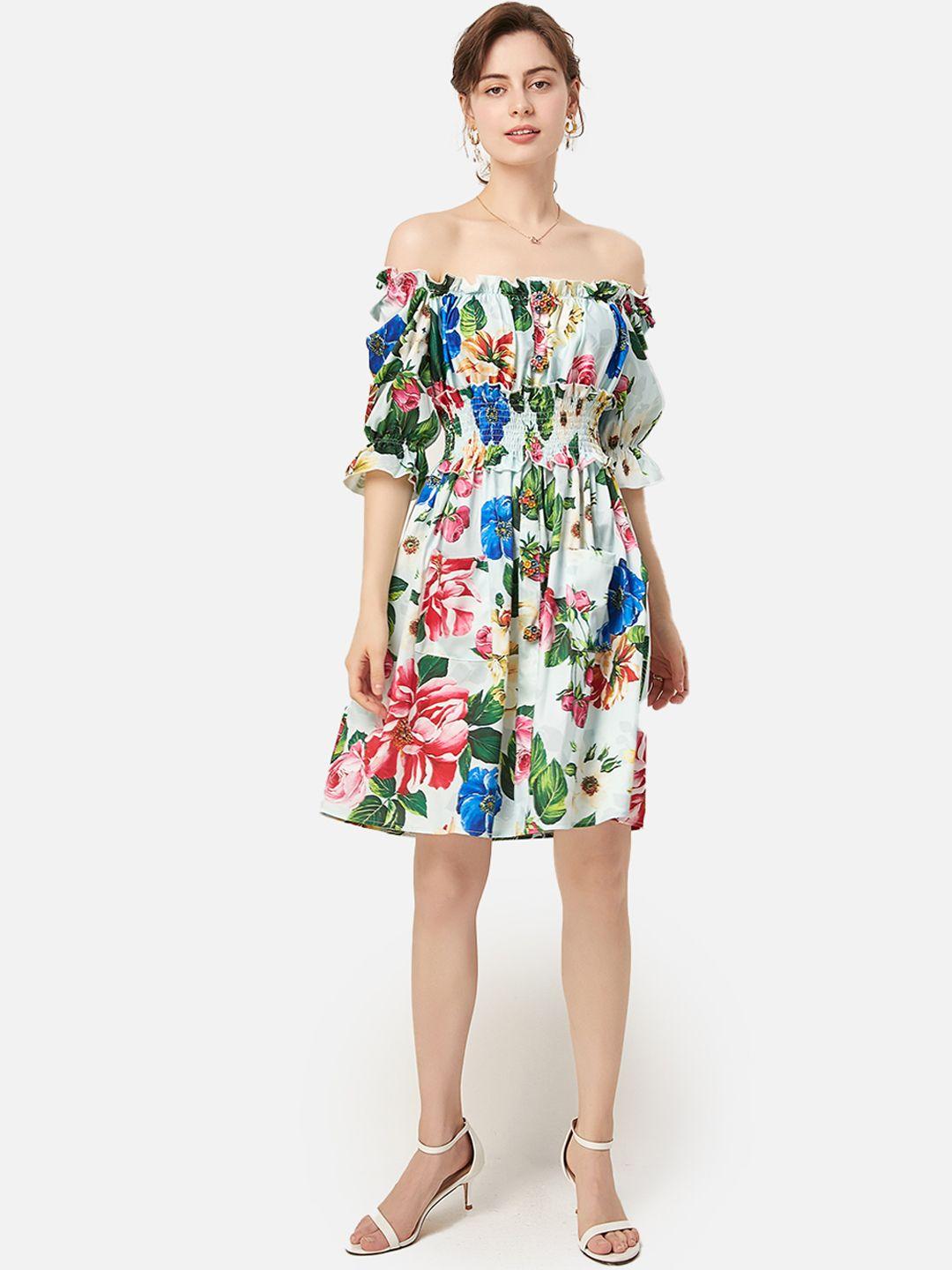 jc collection women white & green floral off-shoulder dress