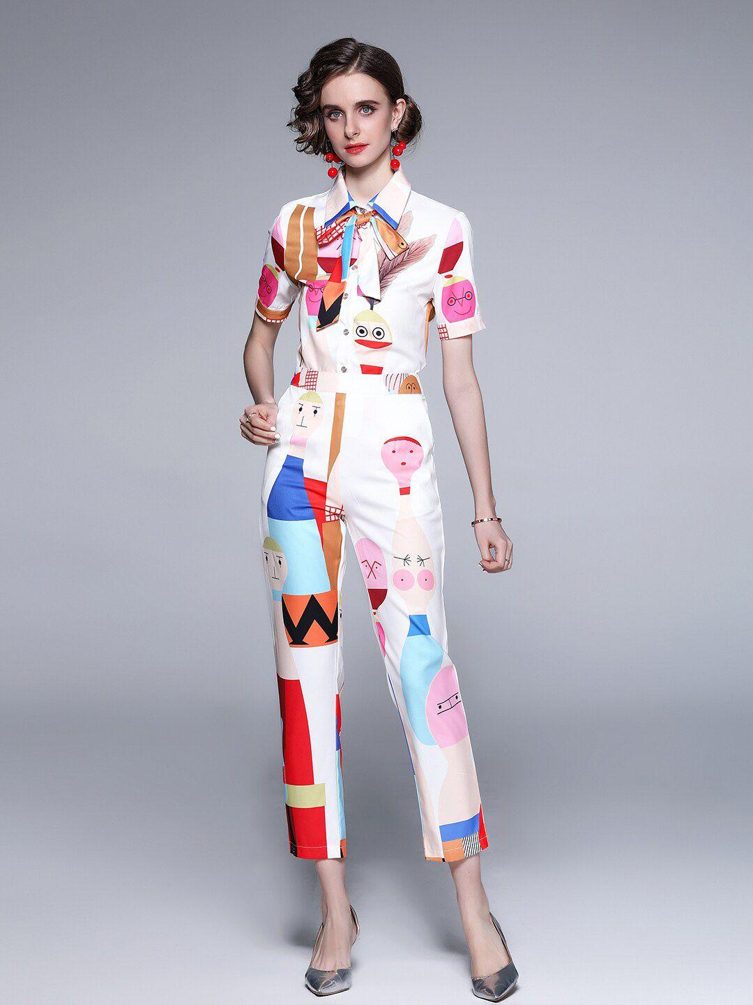 jc collection women white & pink printed shirt with trousers