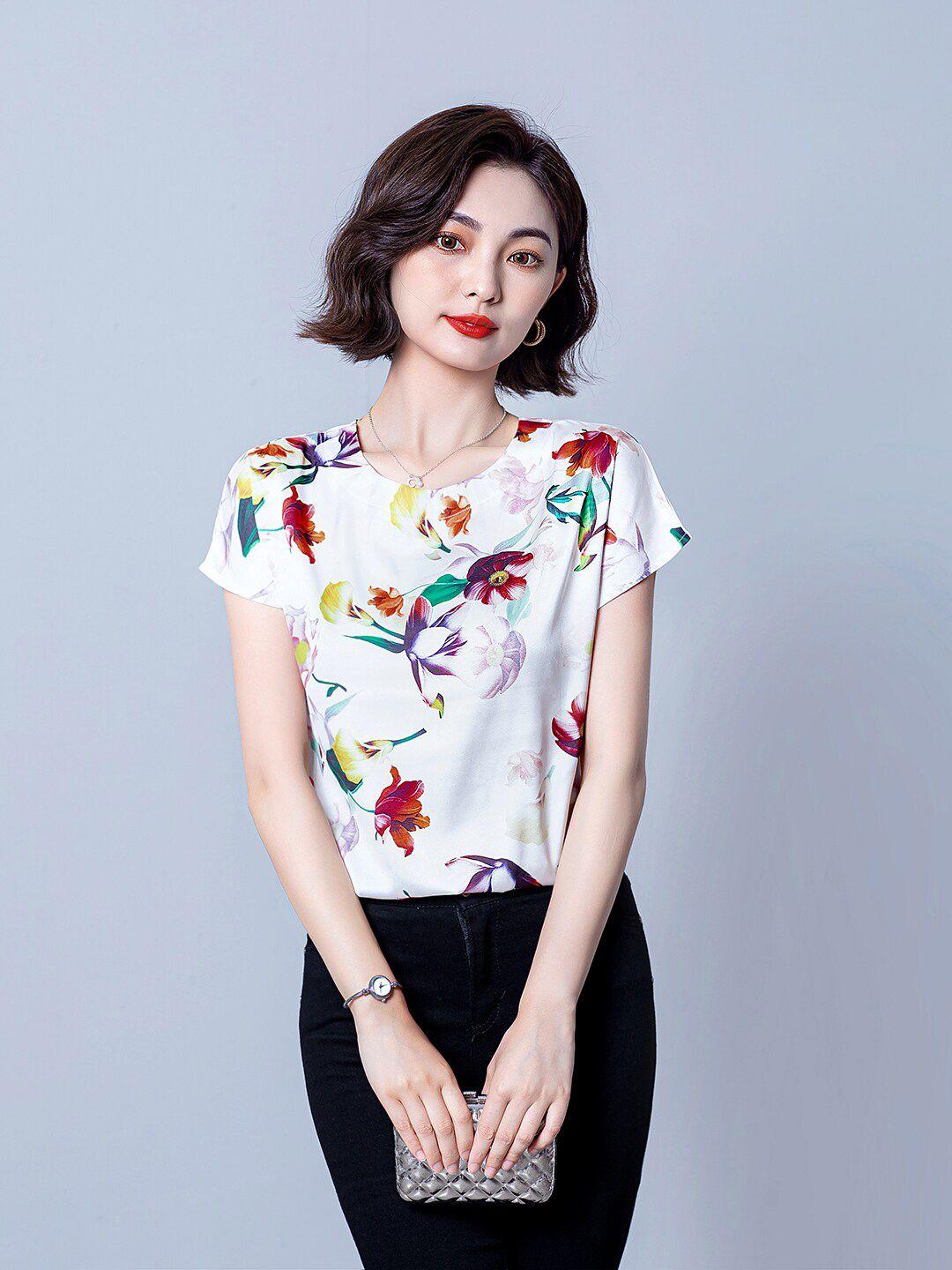 jc collection women white & red floral print extended sleeves top