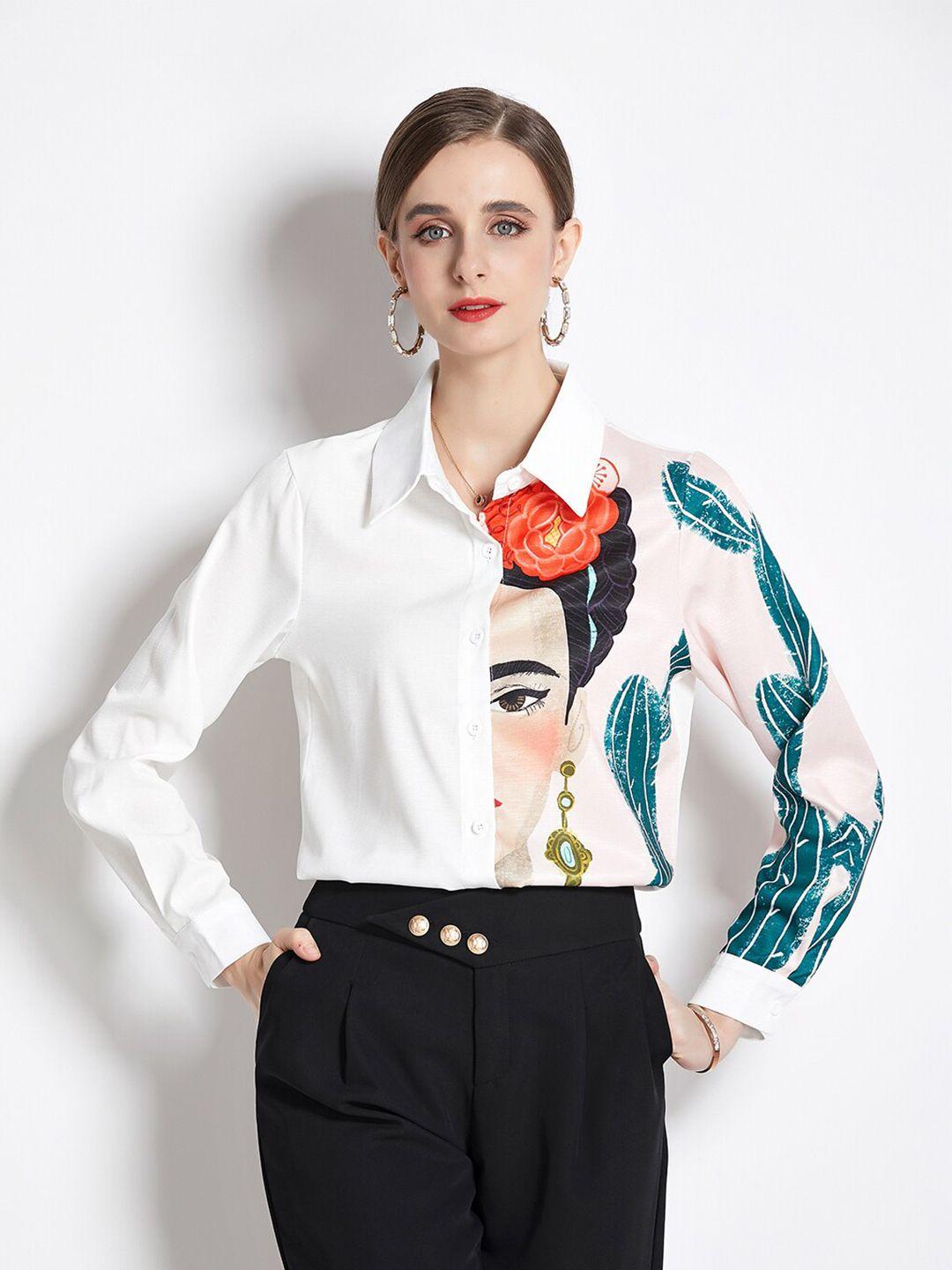 jc collection women white printed casual shirt