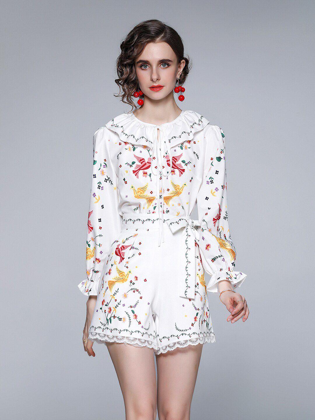 jc collection women white printed top with short co-ords set