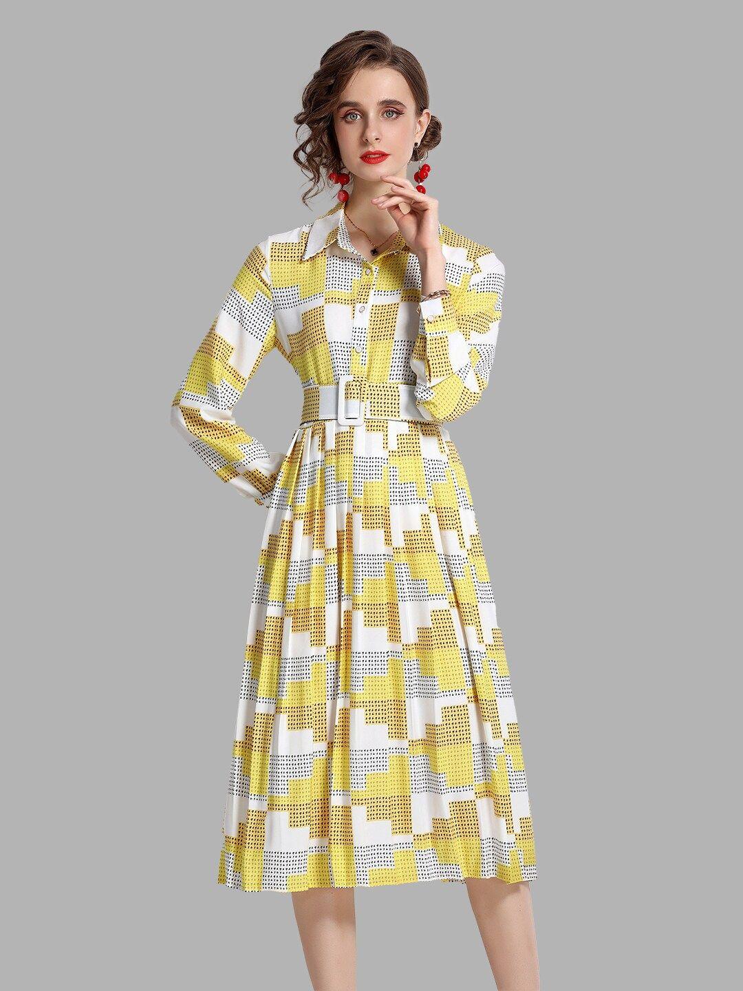 jc collection women yellow & white dress