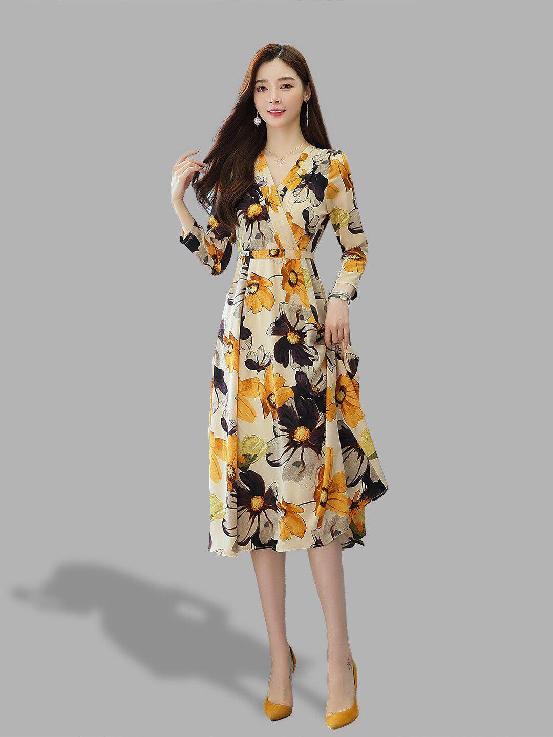 jc collection women yellow floral midi dress