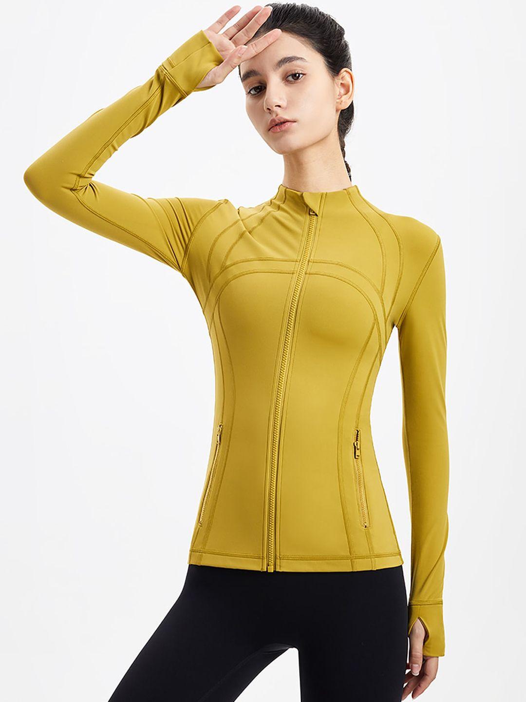 jc collection women yellow striped lightweight training or gym sporty jacket