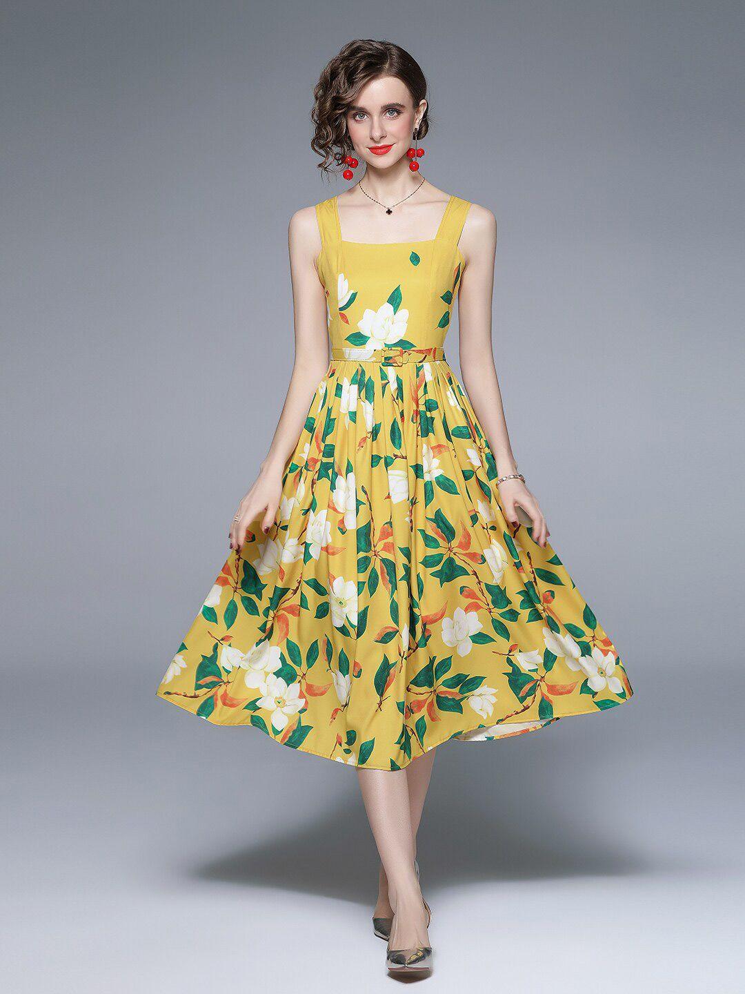 jc collection yellow & green floral midi dress