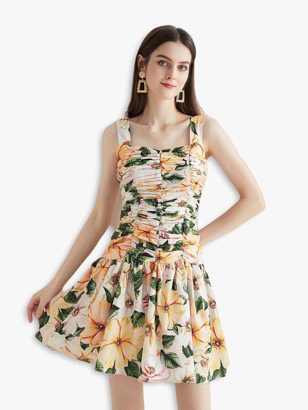 jc collection yellow & green floral mini dress