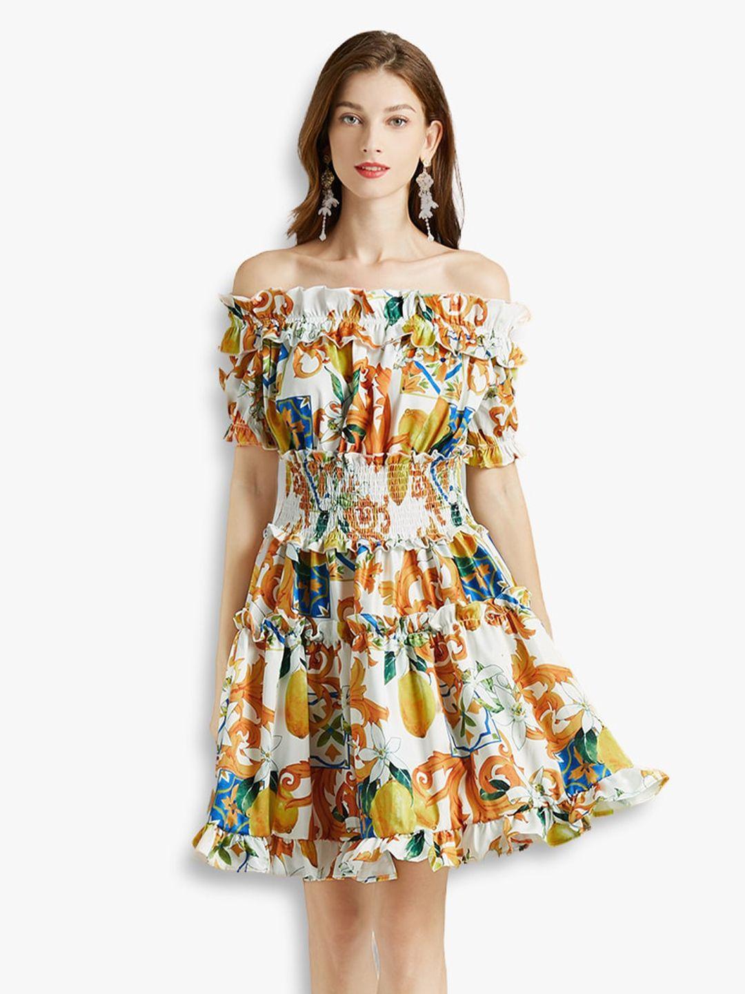 jc collection yellow & white floral off-shoulder dress