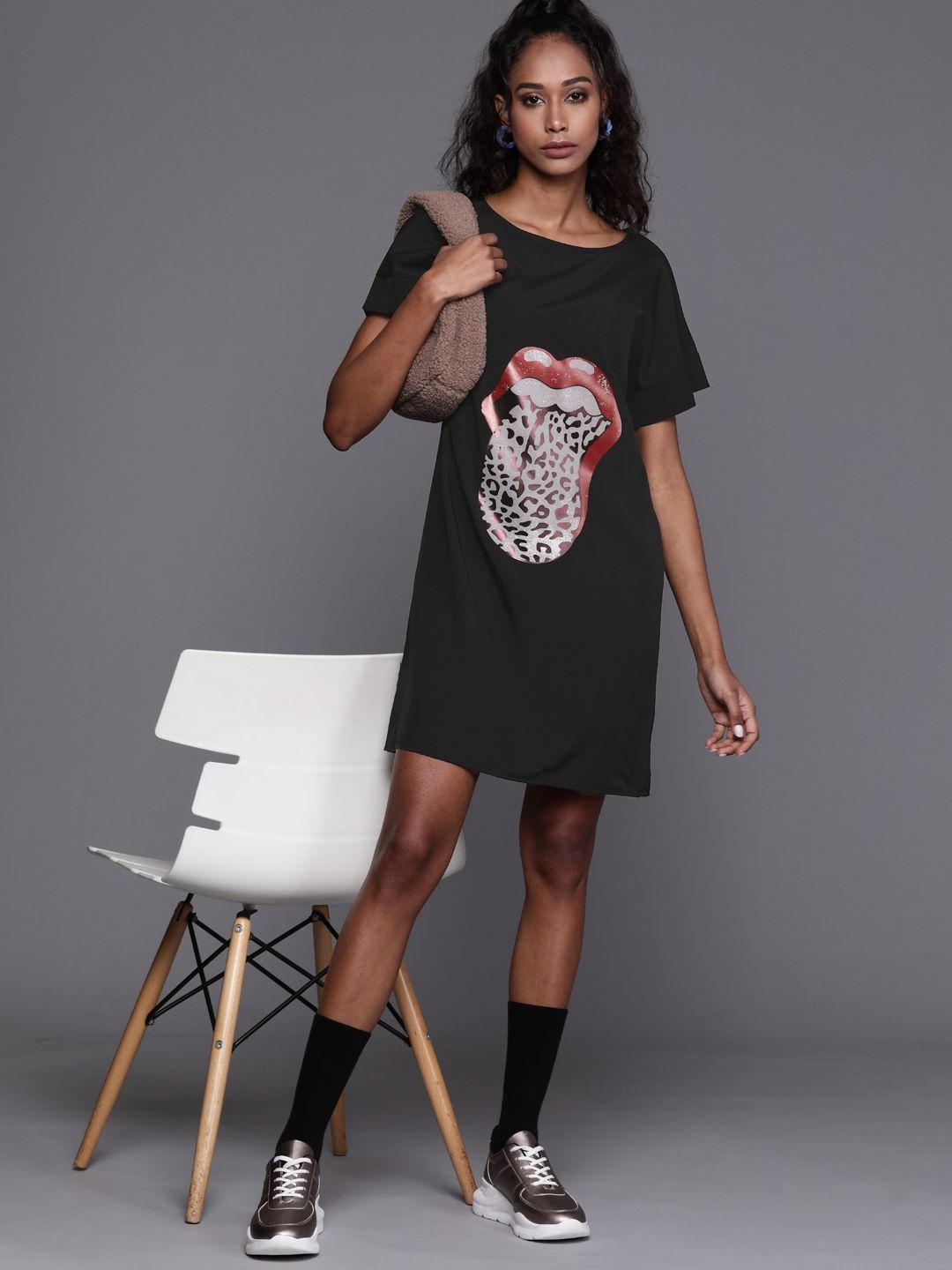 jc mode black & grey rolling stones print t-shirt dress