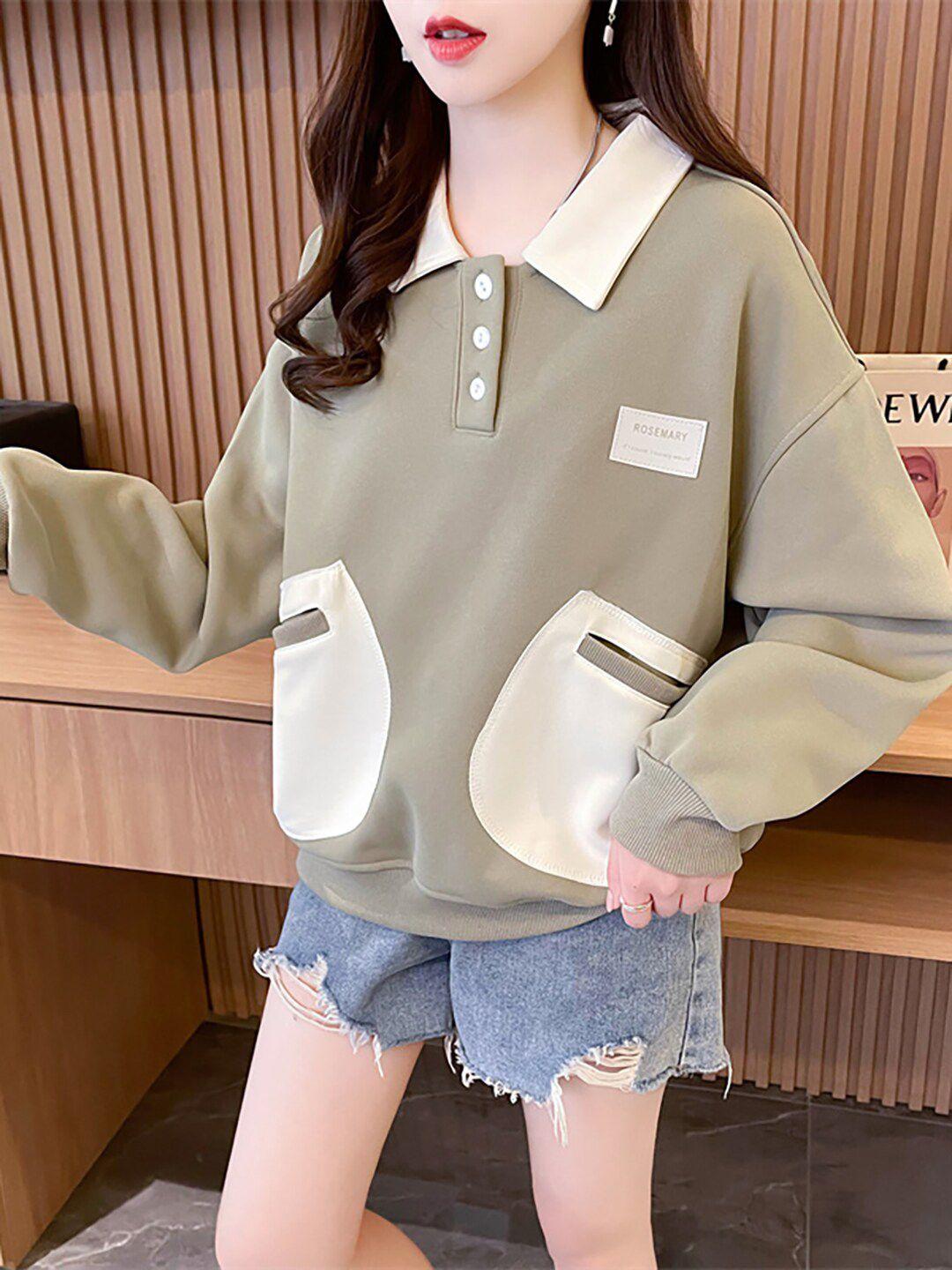 jc mode colourblocked shirt collar pullover sweatshirt