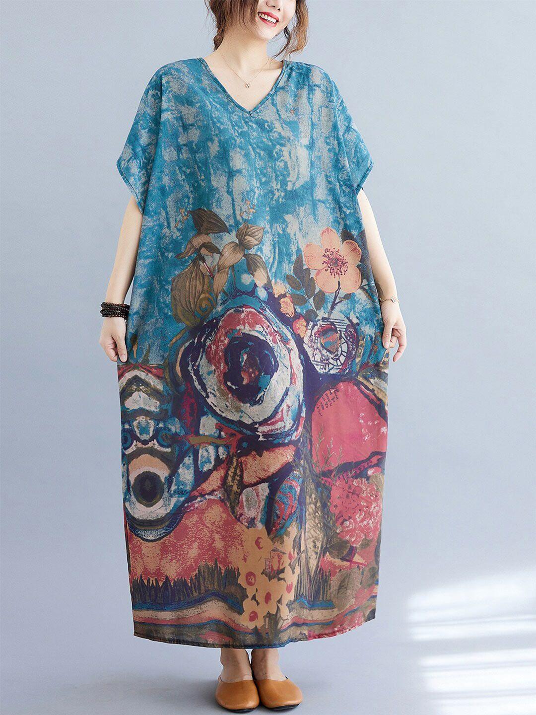 jc mode floral printed v-neck maxi dress