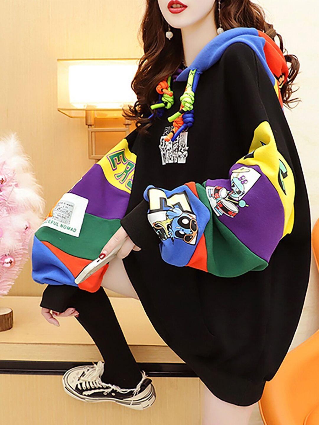 jc mode graphic printed hooded oversized pullover sweatshirt