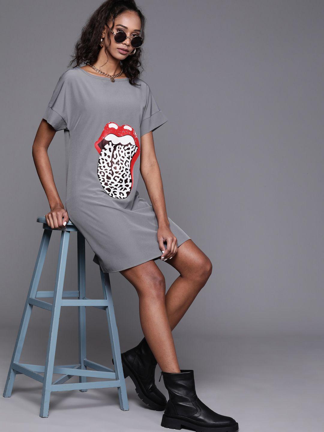 jc mode grey & white the rolling stones printed t-shirt dress